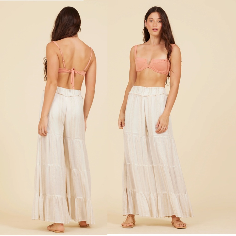 NEW SURF GYPSY Ivory & Gold Metallic Stripe Pants Small